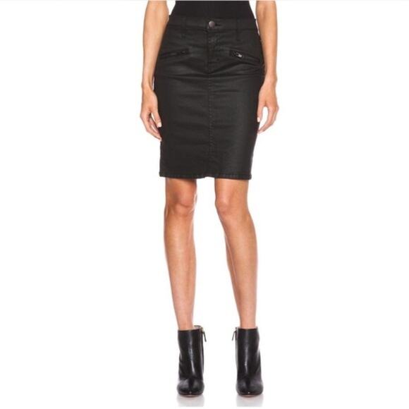 Current/Elliott Soho Zip Skirt Womens 26 Black Coated Pencil Stiletto Biker - Picture 1 of 7